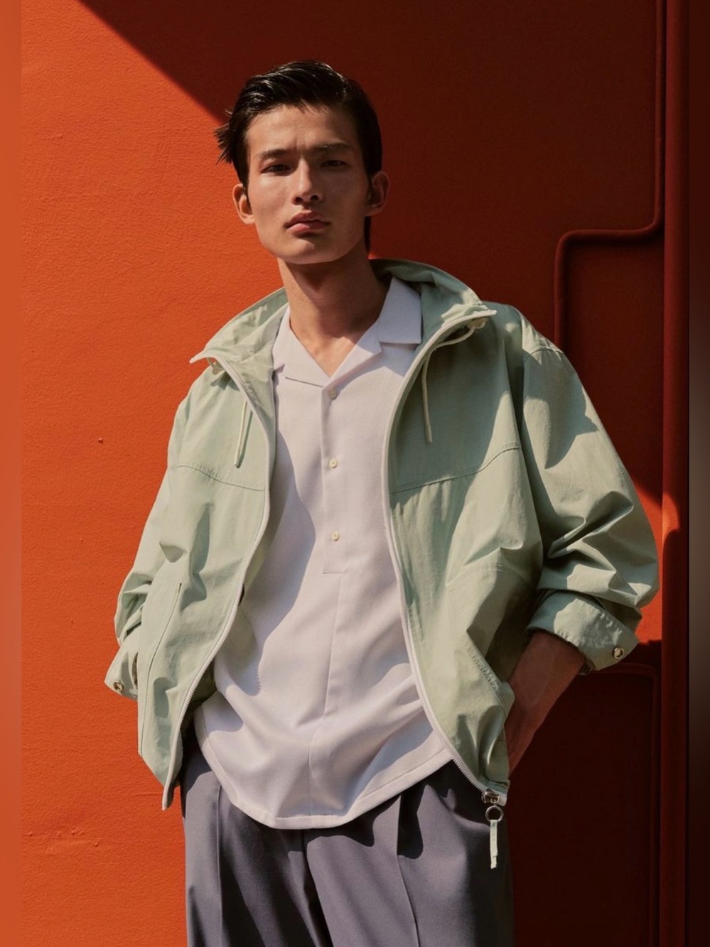 Zara Light Blue Packable Hood Windbreaker Rain Jacket S